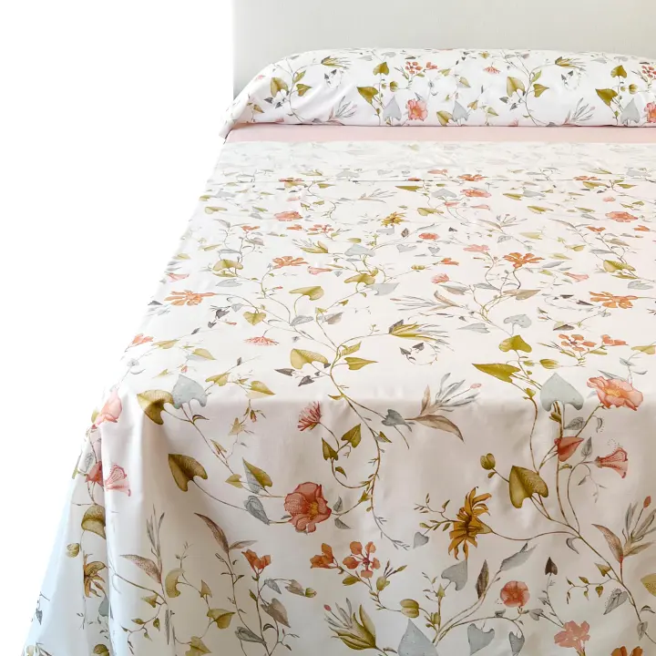 Juego de Sábanas 100% Algodón BCI Alo Home Estampado GINKO – Cama de 90/135/150 cm + Funda de Almohada + Bajera Ajustable - 1