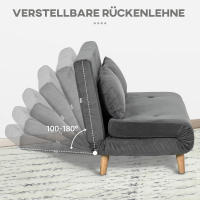 Sofá Cama con función de Cama 2 plazas, Sofá plegable con respaldo ajustable, efecto terciopelo gris, 130x78x79 cm, Adaptado para Salón - details 5