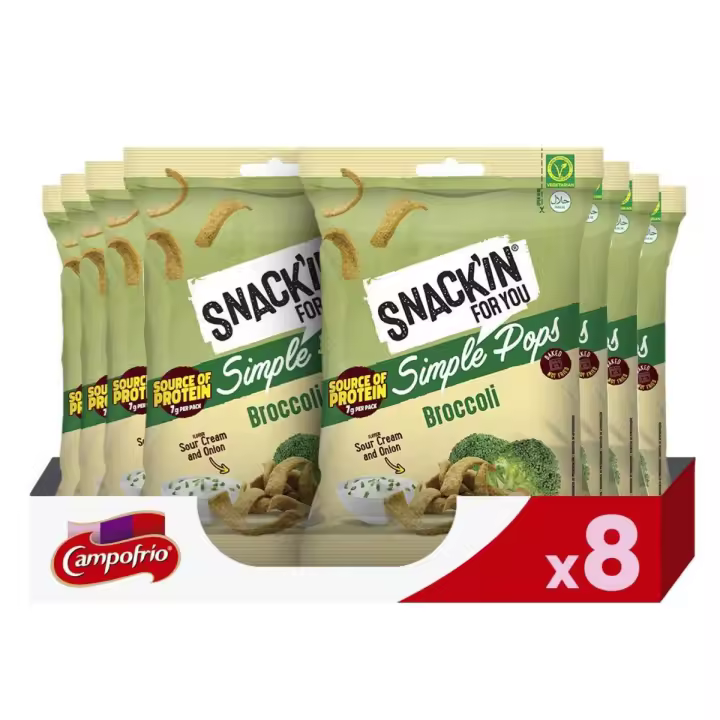 CampofríoPack de 8 Bolsas Snack Vegetal con Brócoli - Snackin For You, Con Ingredientes Naturales y Textura Crujiente - 1