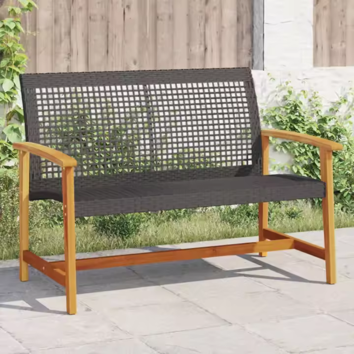 vidaXL Banco de jardín madera de acacia y ratán PE negro 112 cm - 1
