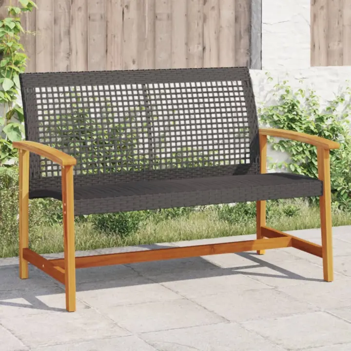 vidaXL Banco de jardín madera de acacia y ratán PE negro 112 cm - 1