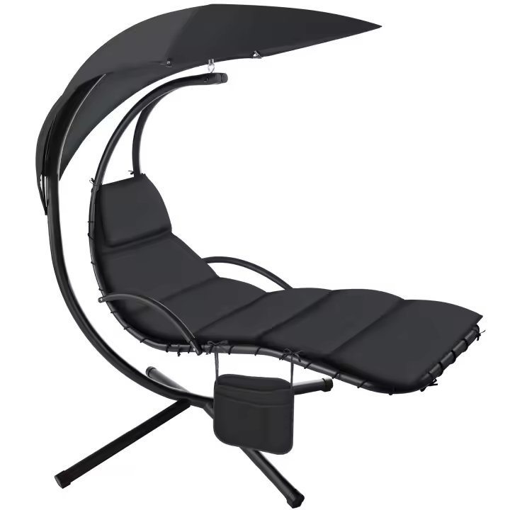 TECTAKE - Tumbona colgante ELARIA con toldo y bolsa lateral, Tumbona colgante de alta calidad con un diseño elegante, Estructura robusta y estable con cuatro patas de base, Superficie reclinable de forma ergonómica para un confort óptimo - 1