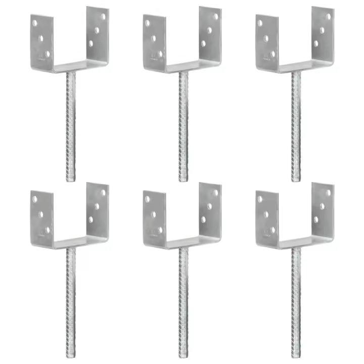 vidaXL Anclajes de valla 6 uds acero galvanizado plateado 12x6x30 cm - 1