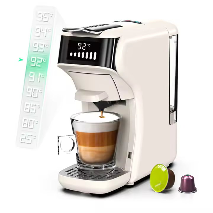 Hibrew H1b 6-En-1 Cafetera Capsulas Portatil , Cafetera Superautomatica Tanque De Agua De 600 Ml, Cafetera Express 19 Bares, Modo FríO/Caliente, Indicador Led, Para CáPsulas Kcup/Nes/Dg/Polvo De Espresso, Color Beige - 1