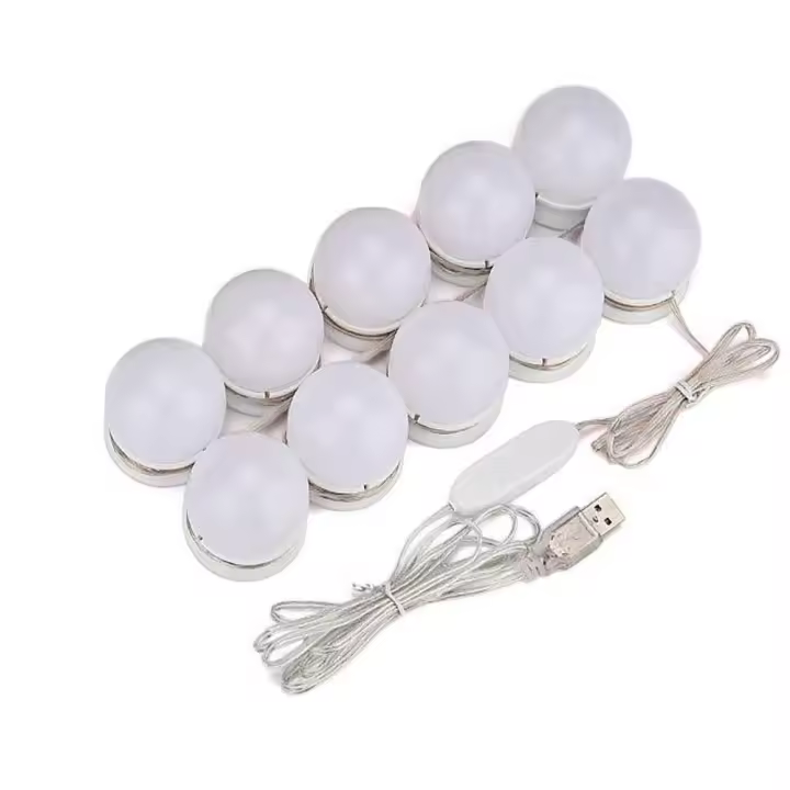 Luz LED de espejo, 10 Luces de maquillaje regulables, lámpara de maquillaje, cable USB - 1