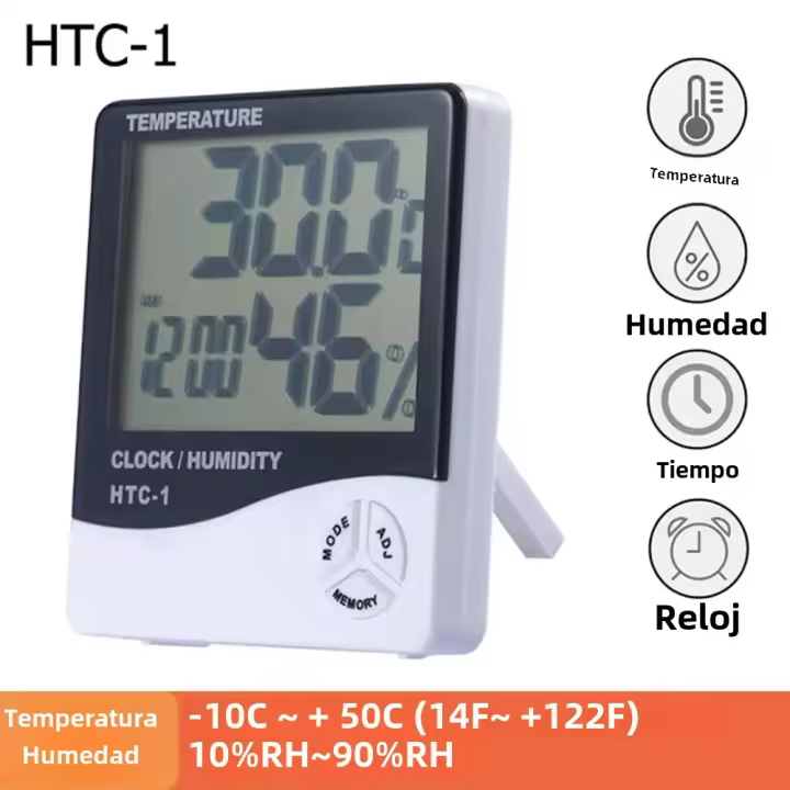 Medidor De Temperatura Y Humedad Digital LCD Estación Climática Para Interiores Y Exteriores Con Reloj HTC-2 HTC-1 De LPPCOLTD - 1