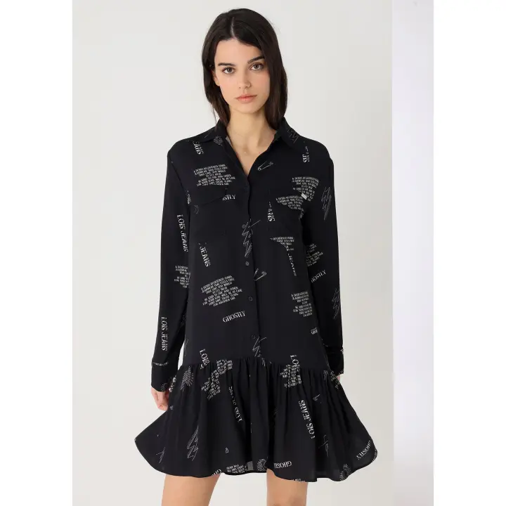 LOIS JEANS - Vestido corto fluido estampado de manga larga - 1
