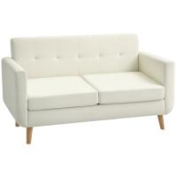 HOMCOM Sofá de 2 Plazas Sofá de Salón Moderno 138,5 cm con Reposabrazos y Patas de Madera Sofá Pequeño para Oficina Sala de Estar Crema - details 0