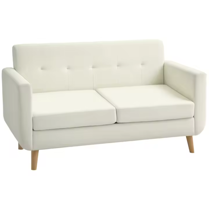 HOMCOM Sofá de 2 Plazas Sofá de Salón Moderno 138,5 cm con Reposabrazos y Patas de Madera Sofá Pequeño para Oficina Sala de Estar Crema - 1