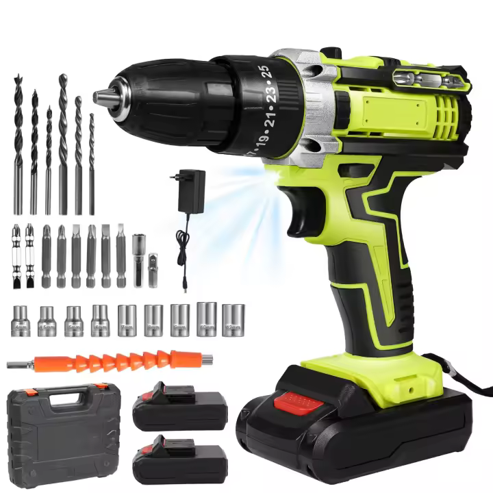 28V Destornillador inalámbrico de alta potencia, taladro eléctrico recargable, batería de litio, velocidad de 1350rpm, herramientas multifuncionales, taladro de impacto,Juego de 24 piezas,48 Torsión - 1