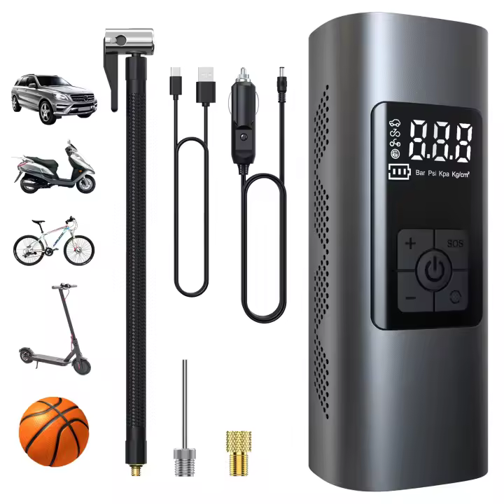 Minibomba de Aire Eléctrica de 6000 mAh, compresor de Aire portátil, Inflador de neumáticos inalámbrico de 150 PSI con pantalla LCD digital, Bomba Eléctrica para Bicicleta, Moto, Scooter y coche. - 1
