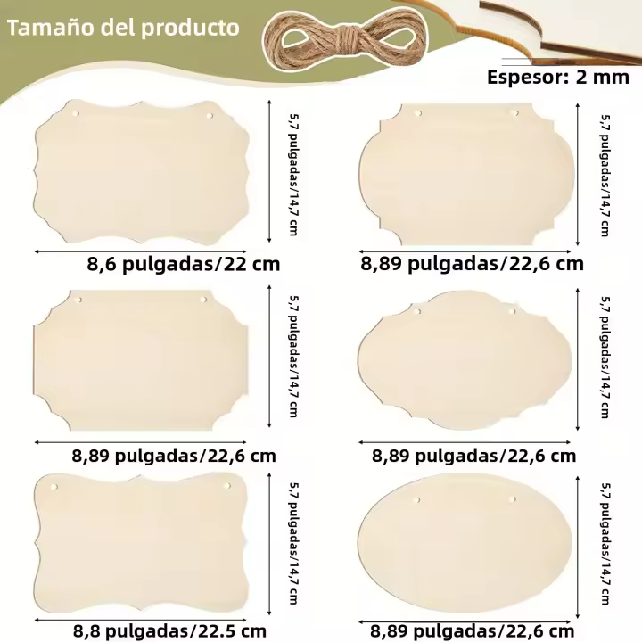 Tablero Sin Acabar Con 6 Formas De Leña Para Manualidades DIY Pintura Y Decoración Navideña Con Cuerda Para Colgar - 1