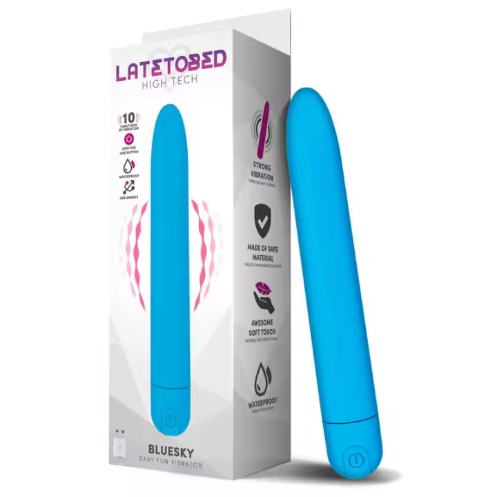 LATETOBED ASTRO VIBRADOR 10 FUNCIONES 18.5 CM USB COLOR AZUL MATE DILDO JUGUETES SEXUALES CONSOLADOR - 1