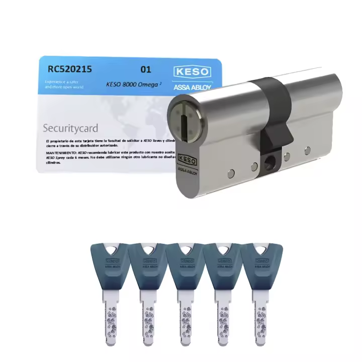 KESO 8000 OMEGA 2 PREMIUM Bombín Cerradura Alta Seguridad Anti Topolino Leva Larga Doble Embrague Certificación SKG 3 Estrellas 30x30mm Anti Bumping Resistente Taladro Niquel 5 Llaves Incluidas - 1