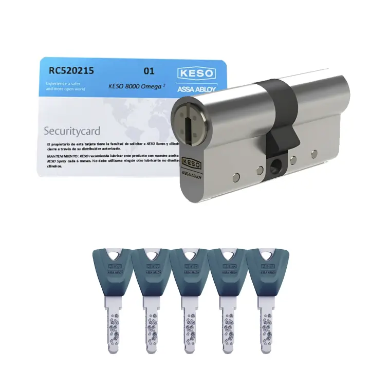 KESO 8000 OMEGA 2 PREMIUM Bombín Cerradura Alta Seguridad Anti Topolino Leva Larga Doble Embrague Certificación SKG 3 Estrellas 30x30mm Anti Bumping Resistente Taladro Niquel 5 Llaves Incluidas - 1