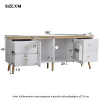 Mueble TV with almacenamiento, decorative mueble with 2 Puertas laterales Cristal Templado, entretenimiento TV Mesa decorative en Diseño Curvo, adecuada para Comedor, Salón, Zona de entrada, decoración en Madera Blanca - details 5