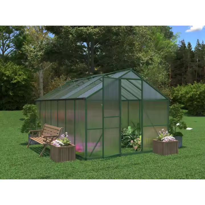 Vente-unique - Invernadero de jardín de policarbonato y aluminio - 10,42 m² - Verde - ASTELIA - 1