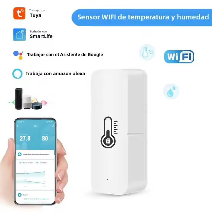 Sensor De Temperatura Y Humedad WiFi Tuya Para Interior Monitor Inteligente Con App De Vida Smart Life Compatible Con Alexa Google Batería Incluida - 1