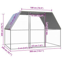 vidaXL Gallinero de acero galvanizado plateado y gris 3x2x2 m - details 3