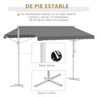 Outsunny Toldo de Pie Independiente 300x295x260 cm con Manivela Doble Cara Ángulo Ajustable Portátil Protección Solar para Jardín Terraza Patio Gris - details 3