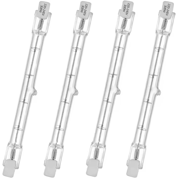 Tubo halógeno HaloLine, casquillo R7S, lámpara halógena T3, 230 V, 300 vatios, 118 mm, blanco cálido - 2800 K (4 piezas) - 1