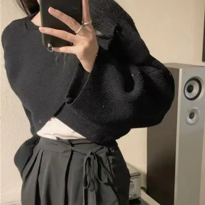 Suéter De Punto Corto De Invierno Para Mujer Estilo Callejero Y2K De Alta Estiramiento Manga Larga O-Neck Suéter Pulla - 1