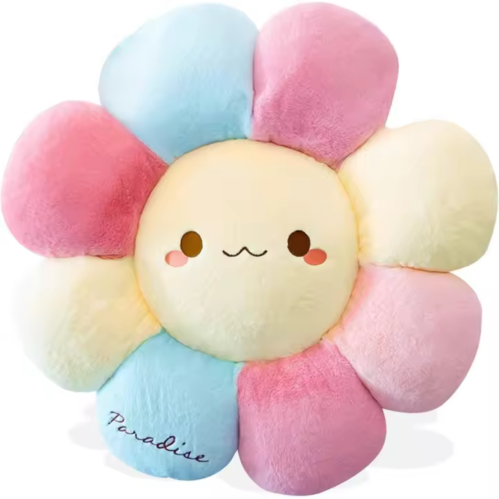 Cojín con Forma de Flor Almohada de Flores Sonrisa Lindo cojín Flor arcoíris Girasol Silla cojín Gato Mascota cojín hogar Dormitorio decoración niña Regalo,30 cm, Rosado Azul - 1