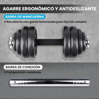 Mancuernas Ajustables 3 en 1【Discos de Hierro | 30 kg】con Barra de Conexión | Pesas para Hombres y Mujeres, Gimnasio en Casa, Fitness | Incluye E-Book y Maletín (Iron Transformer) - details 2