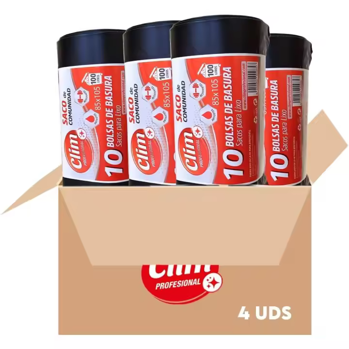40 Bolsas de basura para cubo de comunidad 100 litros 85x105 cm Clim Profesional. 4 rollos de 10 uds - 1