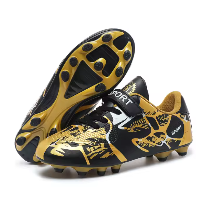 Zapatos deportivos de interior al aire libre de fútbol para niños y niñas, suelo dorado sólido f - 1