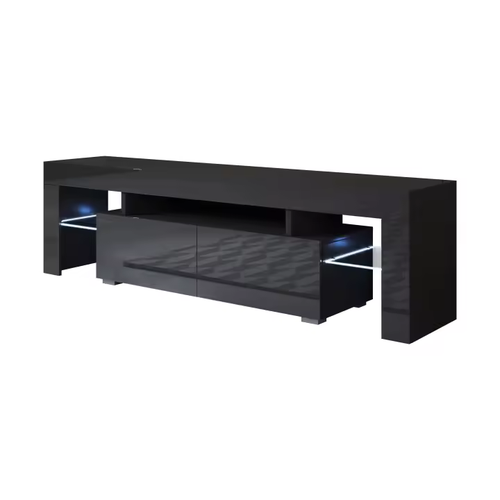 MB Muebles Bonitos - Mueble TV con LED, Ancho 160cm, Blanco y Negro, Acabado Brillo, Modelo Unai - 1
