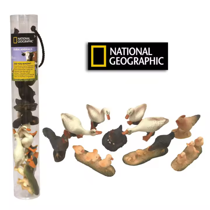 National Geographic Tubo Animales Granja - 8 Piezas Diferentes - Asa Transporte - 1