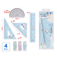 STELAM Juego de 4 piezas de herramientas geométricas Stelam - Regla de 20 cm, triángulos de 45° y 60°, transportador de 180°, diseño kawaii, ideal para estudiantes, escuela, dibujo y adecuado para niños - details 2