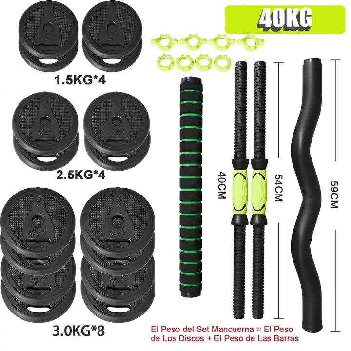 ALLINLIFE JUEGO DE MANCUERNAS AJUSTABLE MULTIFUNCIONAL 4 EN 1, 40KG TOTAL,CON MANGO OPCIONAL PARA KETTLEBELL, BARRA CURL Y  RECTA, RUEDA ABDOMINAL,FLEXIONES, ENVÍO RAPIDO DESDE EUROPA - 1