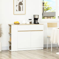 HOMCOM Aparador de Cocina Aparador Blanco con 2 Puertas Cajón y 3 Estantes Abiertos Armario de Almacenamiento para Salón Comedor 110x29,5x82 cm - details 1