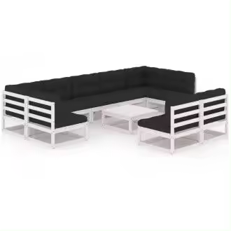 VIDAXL 3077220 conjunto muebles de jardín 10 piezas de madera con cojines en acabado blanco - 1