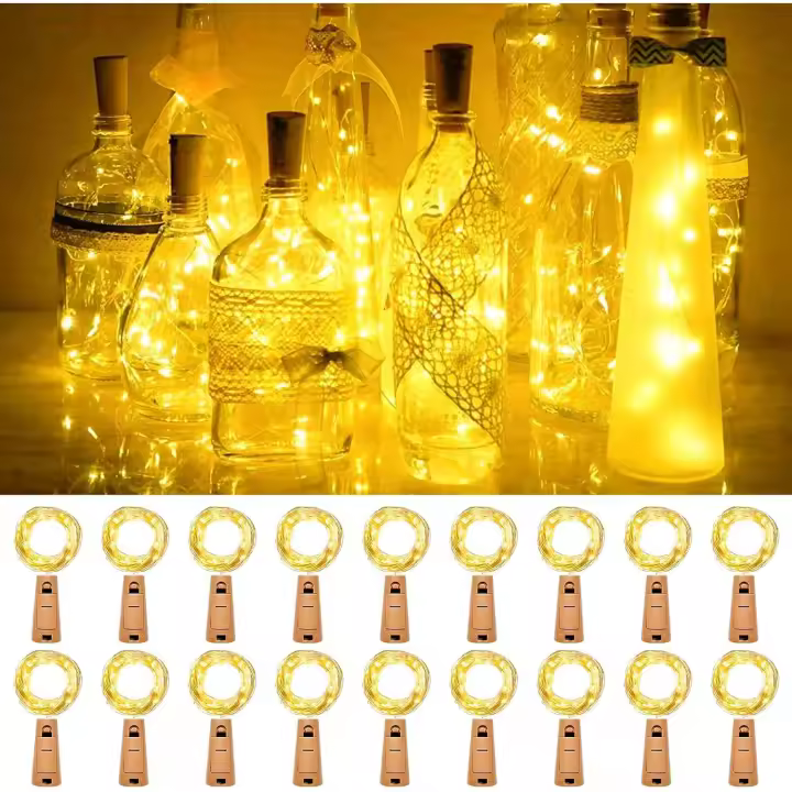 18 paquetes nueva actualización botella de vino luces con pilas, 2M 20 LED para fiesta boda Navidad cumpleaños Mesa tarros DIY decoración (blanco cálido) - 1