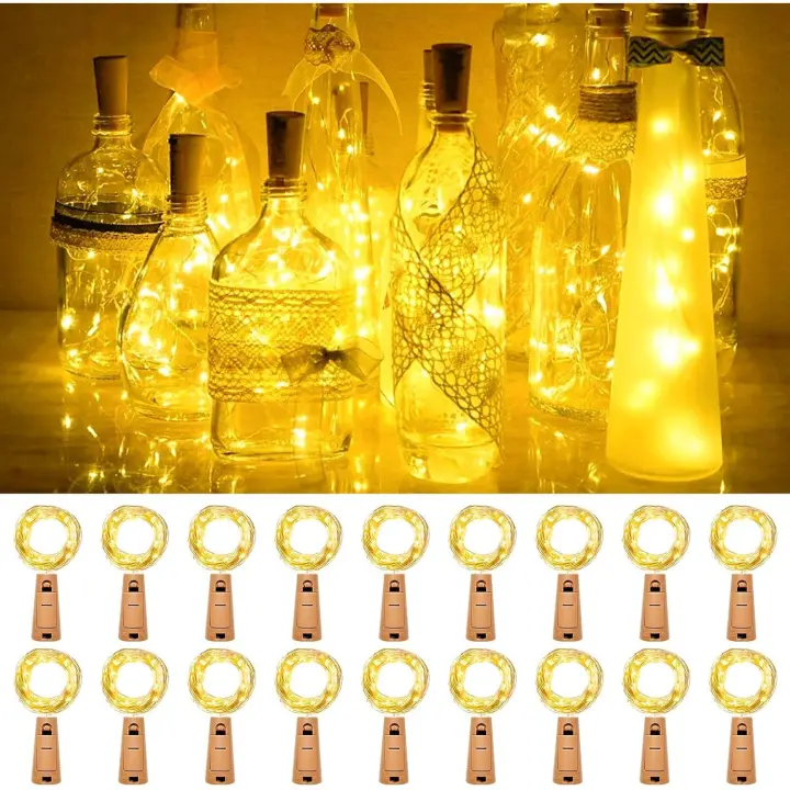 18 paquetes Nueva Actualización botella de vino Luces with Pilas, 2M 20 LED para Fiesta Boda Navidad cumpleaños Mesa tarros DIY decoración (Fresh Blanco) - 1
