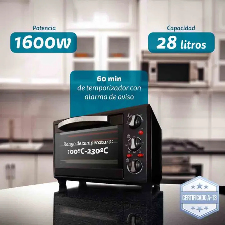 Horno eléctrico multifunción de sobremesa  de 28L - HR-28NRM - 1600W - Negro - 1