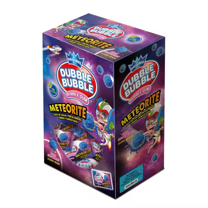 Dubble Bubble - Meteorite - Tolva 90 unidades - Chicle hinchable pinta lenguas de color azul - 1