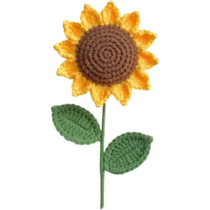 Flores de ganchillo, 1 pieza de girasoles artificiales de lana tejidos para niña, regalo para el día de la madre, día de San Valentín, ramo de boda, aniversario - 1