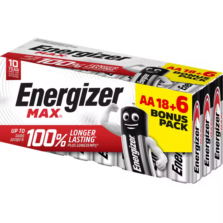 Energizer - Max, Pack de 18+6 Pilas AA, Larga duración para Uso Cotidiano, sin sulfataciones y con 10 años de vida útil - 1