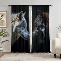 2pcs Cortina De Ventana Estampada En Estilo Lobo Blanco Y Negro Para Decoración Del Hogar Tratamiento De Ventana Para Dormitorio Oficina Y Cocina Material 100% Poliéster - details 4