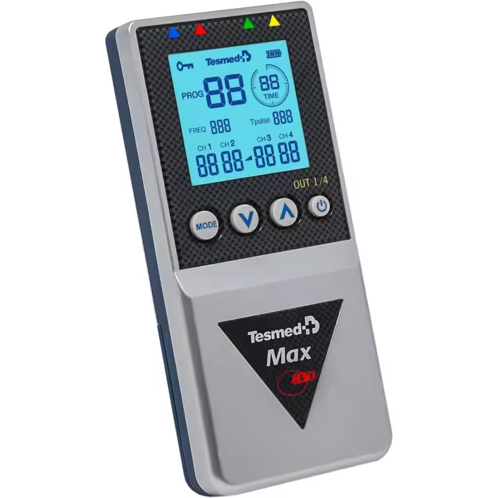 Tesmed MAX 830 con 20 electrodos electroestimulador muscular Profesional: Máxima potencia, abdominales, mejora muscular, contracturas, imperfecciones, masajes TENS - 1