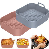 2Pcs Aspirina De Silicona Para Air Fryer Con Manija Recipiente Reutilizable Resistente Al Calor Tamaño 8 Pulgadas Placa De Hornear Cuadrada - details 9