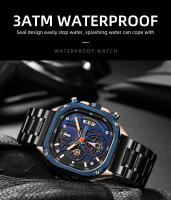 Reloj De Cuarzo Para Hombre MEGIR En Acero Inoxidable Resistente Al Agua Con Dial Cuadrado Luminoso Cronógrafo Y Fecha Manos Luminosas - details 9
