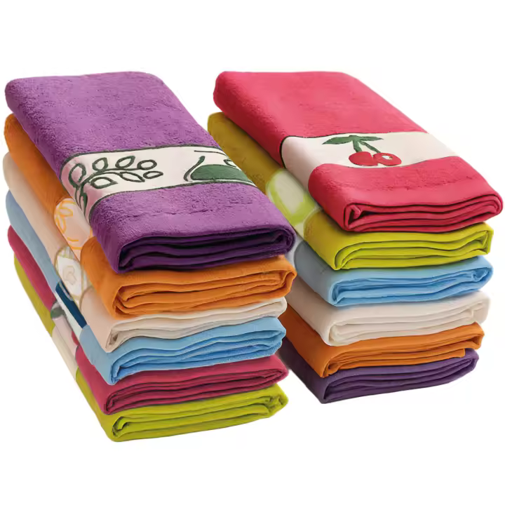 Briebe PC12B Paños Cocina Rizo, 12 ud., 100% Algodón, 50X45cm, Multicolor con Dibujo Bordado, Juego Trapos, , Multicolor - 1