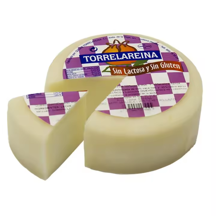 Queso sin Lactosa y sin Gluten Semicurado Especial  TORRELAREINA, Un queso elaborado con leche pasteurizada de cabra y vaca, con un sabor muy equilibrado y agradable aroma lácteo. Peso Aprox 600gr - 1