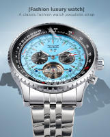 Reloj Mecánico Automático Para Hombre Jaragar Con Dial Azul Y Exhibición Del Día Correa De Acero Inoxidable Deportivo Militar - details 0