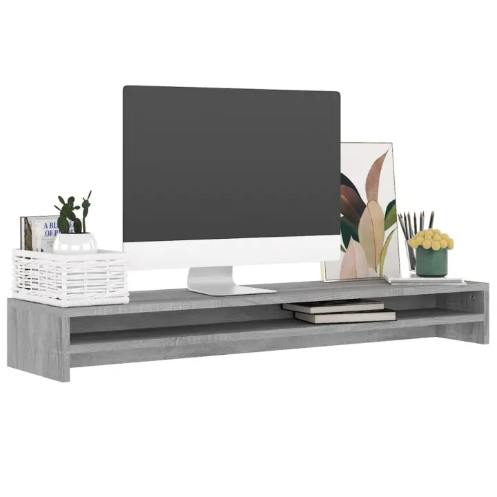 vidaXL Soporte Mesa para Pantalla Contrachapada de Roble 100x24x13cm Color Gris sonoma,  Roble ahumado,  Marrón roble y mas - 1